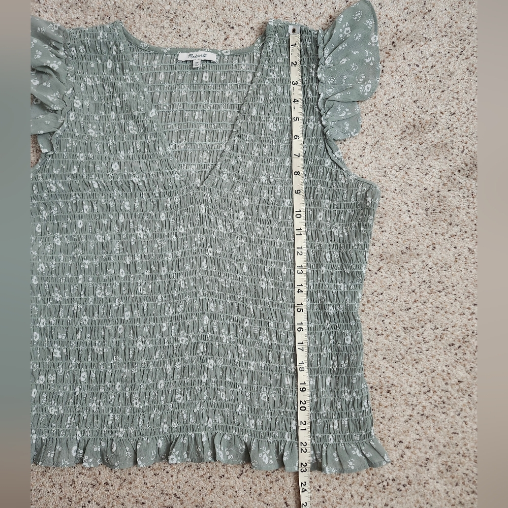 Madewell Lucie V-neck Smocked Top In Frosted Willow - Picture 6 of 6